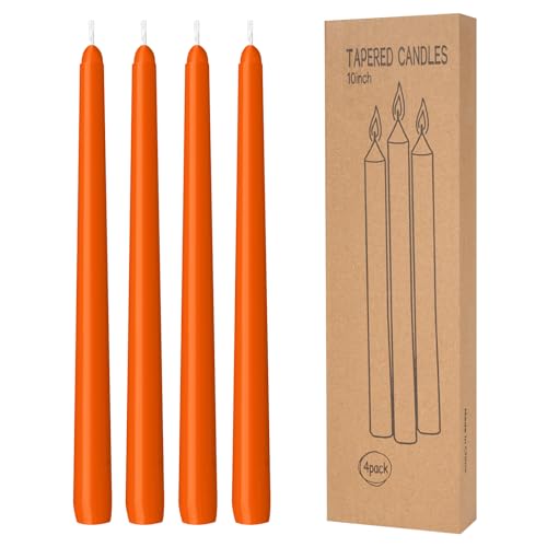 LYOBATH 4 Pack Orange Taper Candles - Taper Candles 10 Inch Dripless Smokeless & Unscented - 8 Hours Long Burning - Ideal for Weddings Dinner Parties and Home Decor