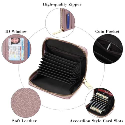 Image of GAEKEAO Wallet Women RFID Blocking Leather Small Compact Zip-Around Credit Card Holder with ID Window & Zipper Pocket