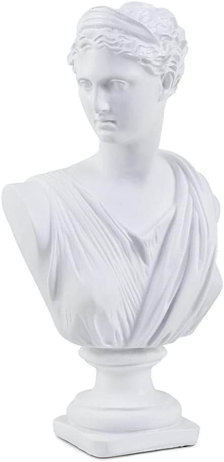 YUEOECOR 11.8 Inch Classic Greek White Athena Woman Bust Statue, Large Resin Roman Goddess Anna Sculpture for Home Décor