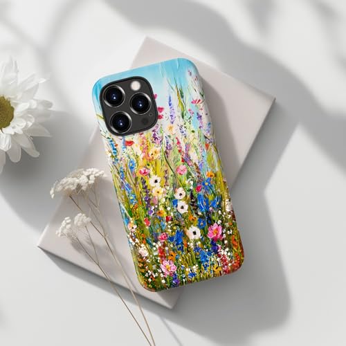 Image of Goodon for iPhone 13 Pro Max Case Cute - Wireless Charging Compatible - Dual-Layer Hard Shell + Silicone Cover - Protective Phone Case with Trendy Designs for Women - Wildflowers Painting