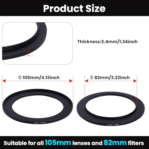 Anillo Adaptador Step-Up de Metal - 82 mm a 105 mm - Compatible con Filtros UV, CPL, ND, Sombreros de Lente y Accesorios con Rosca de 105 mm miniatura 2