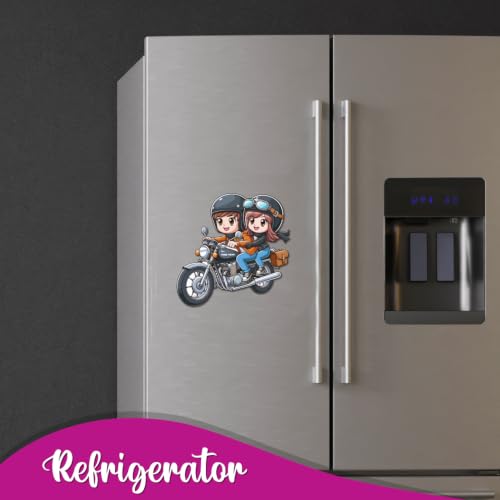 Image of Bhai Please Bike Ride Couple Theme Wooden Fridge Magnet - Couple Gift