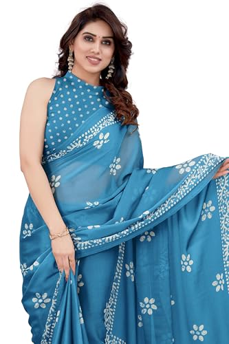 Image of MIRCHI FASHION Saree for Woman Chiffon Batik Printed | Lightweight Daily Wear Women's Office Sari with Blouse Piece (Available in 40 Colours)