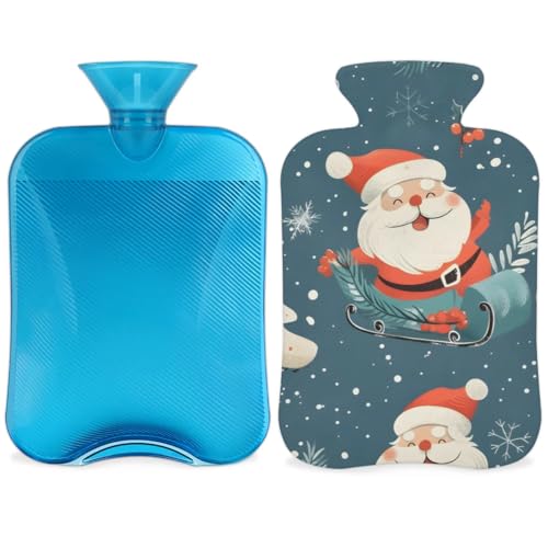 Hot Water Bottle with Soft Cover,2L Abstract Santa Claus Hot Water Bag for Hot and Cold Compress, Hand Feet Warmer, Cute Santa Claus Rubber Hot or Cold Water Bottle Halloween Christmas Decorations