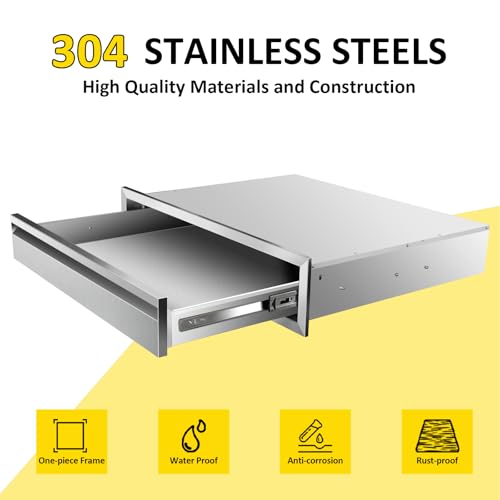 Image of Outdoor Kitchen Drawers 24 inch W x 6.5 inchH x 23 inchD Single BBQ Drawers Stainless Steel Built-in Drawer for Outdoor Kitchen Island, Patio Grill Station