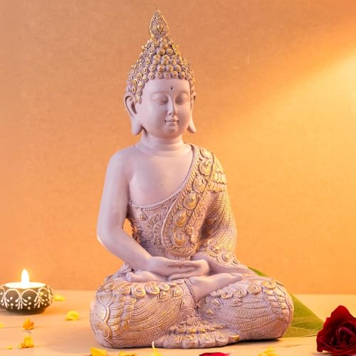 Image of The Advitya Buddha Idol for Home Decor | White Gautam Buddha Statue Showpiece for Living Room, Office & Temple | Resin Shakyamuni Buddha Figurine | Housewarming Gift (Pink |10 inch)