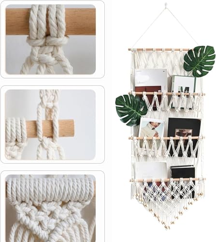 Image of Waterlily House - Organizer Mesh, Bohemian Net Organizer, Stuffed, Toy Storage Hammock, Rainbow Stuffed Animal Hammock Macrame for Toy Storage. (Offwhite - Three Layer)