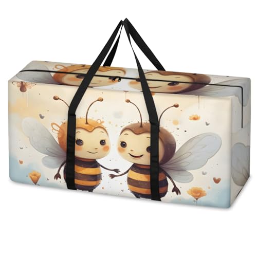 Cute Bee Extra Large Moving Bags Heavy Duty Storage Bags Abstract Bee Cloth Wrap Around Handles Double Zipper Reusable Convenient Foldable Storage Tote for Travel Camping Space Save