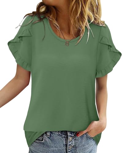 CRAZY GRID Women's Shirts Summer Casual Crewneck Ruffle Short Sleeve Blouses Cute Floral Print Tunic Tops