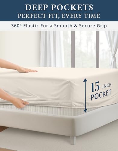 Image of LANE LINEN Queen Size Sheets Deep Pocket Egyptian Cotton Sateen - Sea Salt | Black Sheets Queen - 4-Piece Set, For A Luxurious Night's Sleep, For Guests And Everyday Use, Guest-Ready Comfort