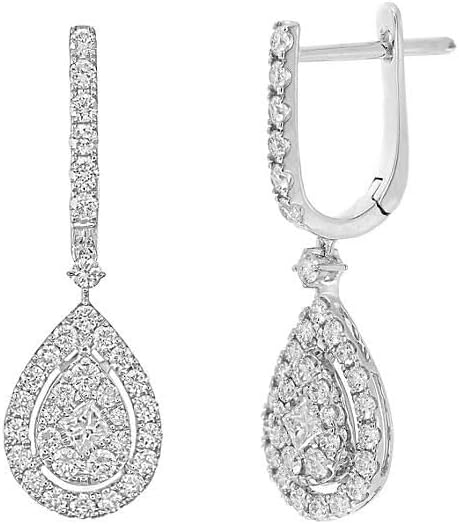 VANDANA GEMS & JEWELRY 1.80 Ct Sterling Silver with 14k White Gold Finish Round Cut White Diamond Drop and Dangle Earrings