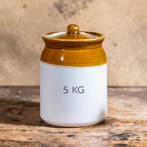 Image of Handmade Ceramic Achaar Jar 5L - Traditional Ceramic Pickle Jar 5kg for Kitchen Storage, Perfect for Pickles, Chutneys & Sauces, Durable & Easy to Clean (5000 ml)