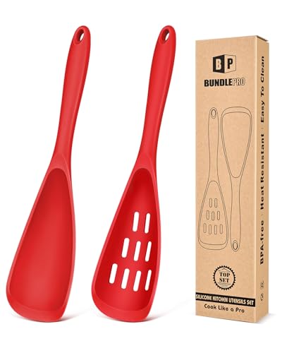 Image of BUNDLEPRO Silicone Cooking Spoons for Nonstick Cookware, One-Piece, 2 Pack