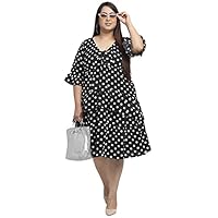 Flambeur Multi Color Crepe Fabric 3/4 Sleeve V Neck Plus Size Dress for Women