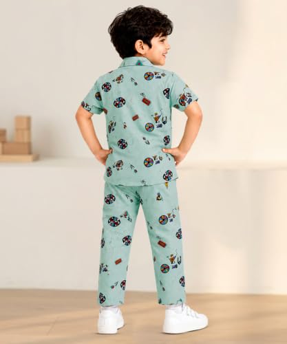 Image of 3BROS Unisex Pure Cotton Short Sleeve Kids Night Dress for Boys & Girls Nightwear /Sleepsuit /Sleepwear /Loungewear Night Suit for Boys and Girls Top and Pyjama Combo Set