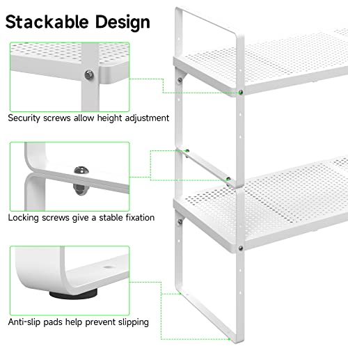 SOFRON Expandable Cabinet Storage Shelf Stackable Organizer Rack for Kitchen Bathroom Pantry Spice Cupboard Coffee Countertop Home Office Desk Heavy Duty Nonslip White Large 2 Packs by SOFRON - Image 3