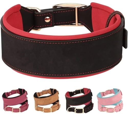 vicusse Breite Personalisierte Leder Hundehalsband für großen Hund. Weiches Dickes gepolstertes Hundehalsband mit Großem Namen für Schwarz XL Schwarz