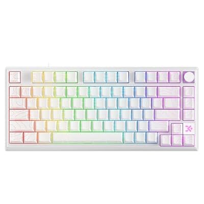 Glacier Skyloong HE75, Wired Detachable USB-C, Hot Swappable, Volume Knob, Side Print PBT Keycaps, Hall Effect Switches, Magnetic Keyboard (Contour/White)