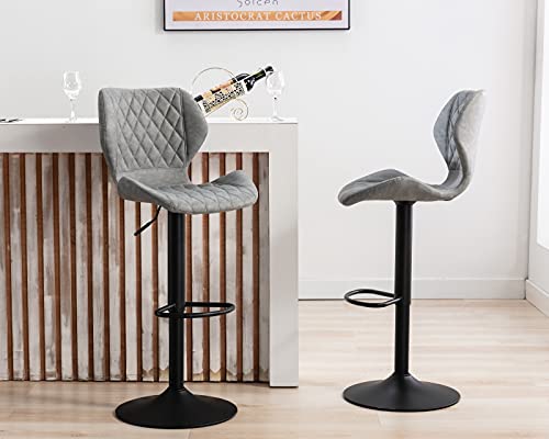 Cimota Adjustable Counter Height Bar Stools Set Of 2 Swivel Barstools Leather Bar Chairs Island Stool Chair With Back For Kitchen/Home Bar/Dining Room/Office, Grey, 21.6 To 31.5 Inch #TOP6