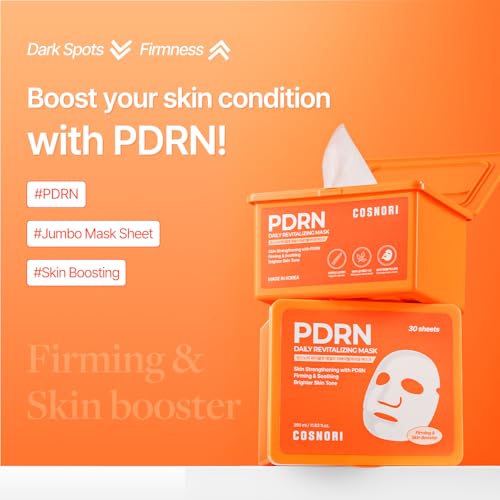 Image of COSNORI PDRN Daily Revitalizing Mask - Skin Strengthening with PDRN, Firming & Soothing, 100% Plant-Based Sheet Mask, 30 Sheets, 11.83 fl.oz