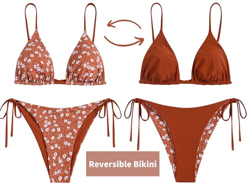Image of ZAFUL Women's Triangle Bikini Floral String Bikini Set Two Piece Swimsuit Bathing Suits