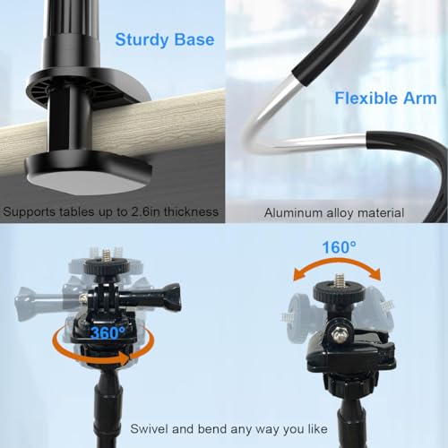30 Inch Webcam Stand Camera Mount, Upgraded Thick Base Flexible Gooseneck Camera Stand Desk Webcam Mount Clamp for Logitech Webcam C930e C930 C920... - Image 3