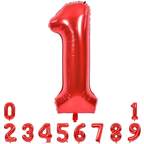 Image of TONIFUL 40 Inch Red Number 1 Balloons Large Foil 1st Birthday Decorations | Red 1 Balloon Number One for 1st 10th 15th 16th 21st Birthday 1 Year Anniversary, Red Birthday Decor for Men Women Boys Girls