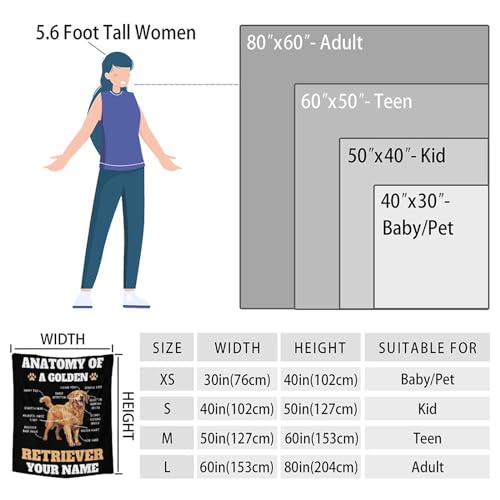 Custom Golden Retriever Blanket for Girls, Boys - 40x50 Inches Crib Size - Soft Fluffy Cozy Blankets Gift - Black Novelty Blanket for Travel, Office