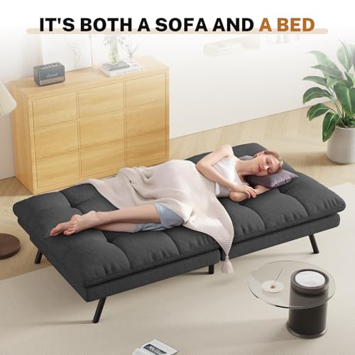 Vipbear Futon Sofa Bed- 68\" Modern Convertible Futon Couch Bed Split-Back Loveseat Sleeper Sofa Bed with Premium Memory Foam, Space-Saving Design Recliner Couches for Living Room, Dark Grey - Thumbnail 3