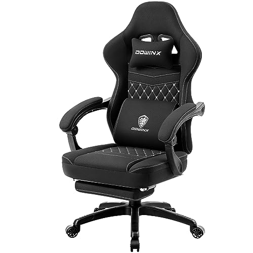 Dowinx Gaming-Stuhl Stoff mit Gelkissen und Taschenfederkissen, Ergonomischer Bürostuhl mit Fußstütze, Massage Gaming Sessel Gamer Chair für Erwachsene Schwarz