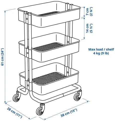 3-Tier Rolling Utility Cart with Bamboo Lid – Metal Storage Trolley with Locking Wheels, for Kitchen, Home Office, or Craft Room – White, 11 x 15 x 24 Inches