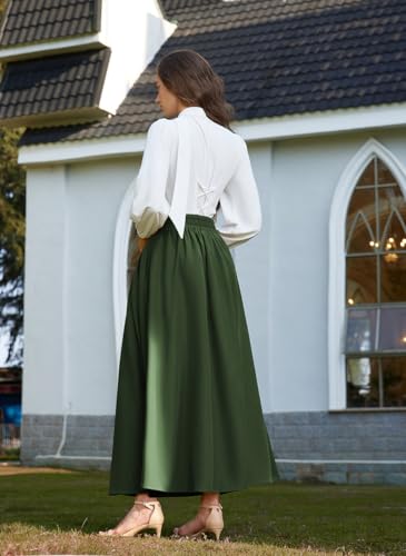 Scarlet Darkness Long Skirts for Women Maxi High Waisted A Line Skirt Renaissance Skirt with Pocket Green M — view 5