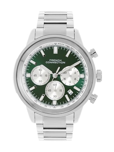 Image of French Connection Sunray Green Round Dial with Stainless Steel Strap Chronograph Watch for Mens - FCN0120SM