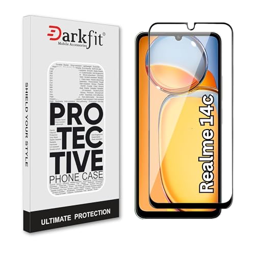 Image of DARKFIT Tempered Glass Premium Screen Protector Compatible for Realme 14C | Edge to Edge Coverage with Easy Installation Kit | Scratch Resistance | HD Clear Glass (Black Border) | Pack of 1