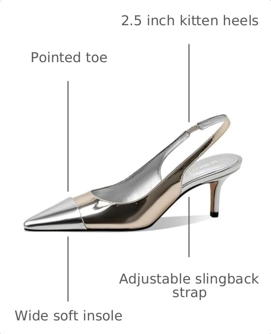 Image of Women's Kitten Heel Slingback Pointed Closed Toe Pumps Dress Shoes for Women Low Stiletto Heels for Women Comfy Dressy Heels