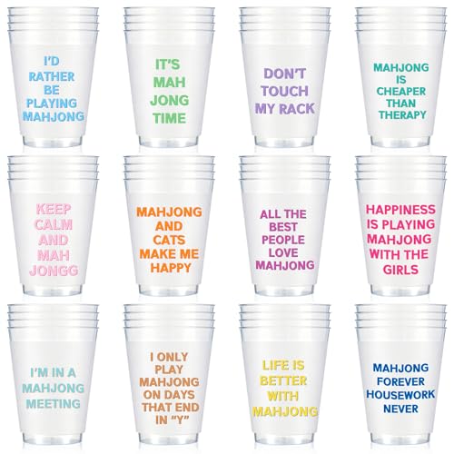 LemonRoad 48 Pcs 12 oz Mahjong Cups Frosted Phrases Mah Jong Party Supplies