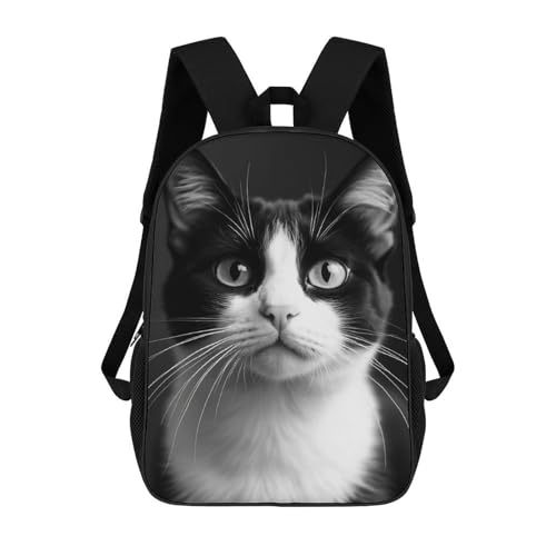 Large Capacity Backpack, White And Black Cat Spacious Comfy Shoulder Bags for Women, Elegant Reusable Daypack for Travel, Sports