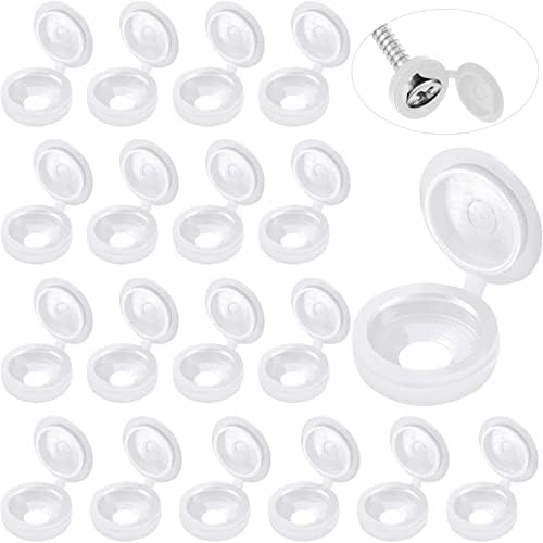 Hotop 100 Pieces Hinged Screw Cover Caps Plastic Shutter Screw Caps Fold Screw Snap Covers Washer Flip Tops (White,Large)