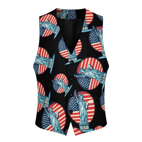 USA Flag New York City Men's Suit Vests Business Formal Dress Vest V-Neck Waistcoat for Wedding Casual4