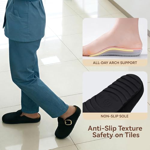 Image of BOSTANTEN Clogs for Women Wide Width Comfortable Suede Mules with Soft Footbed and Arch Support, Cute Slip On Potato Shoes