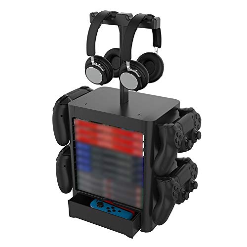 Multi-Funktions-Spiel Speicherturm, Headset Spiele Lagerung Disck Rack mit Schublade Multifunktionale Vertikal Cooling Stand