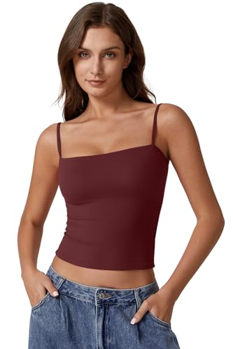 Image of QINSEN Women's Double Lined Basic Tank Top Adjustable Spaghetti Straps Sleeveless Camisole Shirts