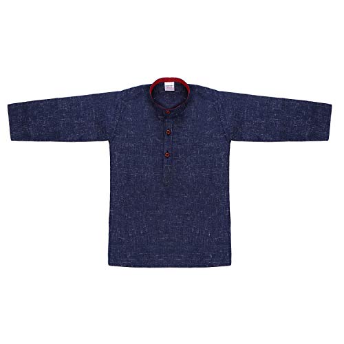 Image of superminis Baby Boys Cotton Solid Ethnic Wear Kurta Pyjama Set With Wooden Button