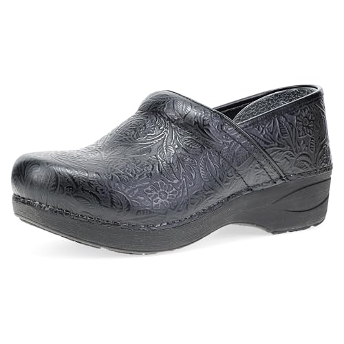 Dansko Women’s XP 2.0 Clogs – Lightweight Slip-Resistant Footwear for Comfort and Support – Ideal for Long Standing Professionals – Nursing, Veterinarians, Black Tooled Floral 9.5-10 M US
