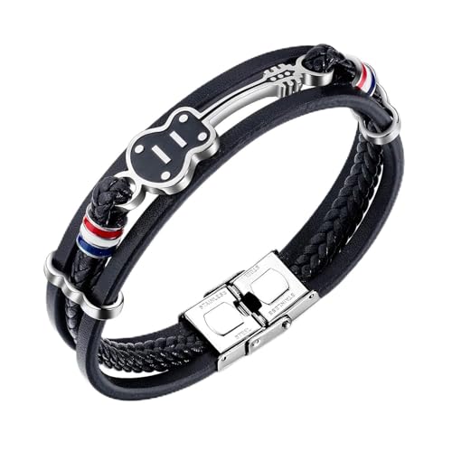 Pulsera de cuero para hombre Eymi negra 21 cm ajustable miniatura 1
