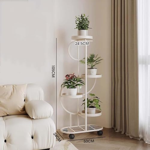 Support de plantes en métal 5 niveaux roulettes noir structure haute et robuste - 8