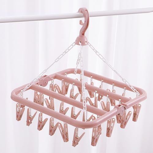 Ldirect Laundry Clothes Drying Hanger and Drip Foldable Drying Rack Hanging Sock Rack with 32 Clips (Nordic Pink) - Image 6