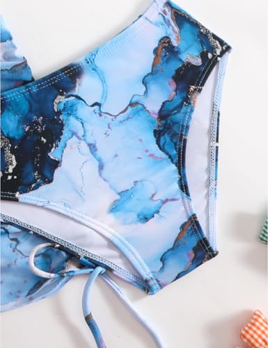 Image of KORADI Girls Swimsuit 3 Pieces V-Neck Bikini Set Printed Cross Front Bathing Suit Drawstring Cover Up Skirt 8-12 Years