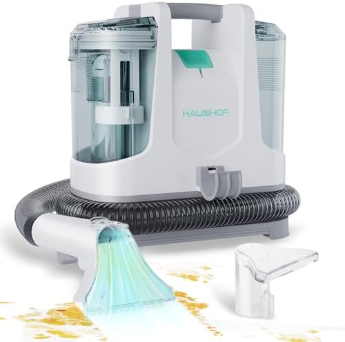 HAUSHOF Portable Carpet Spot, Lightweight Handheld Deep Cleaner Machine perfect for Pet Stains, Sofa, Rug, Mattress, Car Seat and Curtain, White & Light Grey