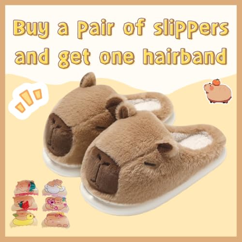 Cute Capybara Slippers Plush Warm Winer Shoes, with One Random Hairband Capybara Gift for Women Girls Kids, Fuzzy Animal Cozy Indoor House Slipper Soft Cloud Slides2